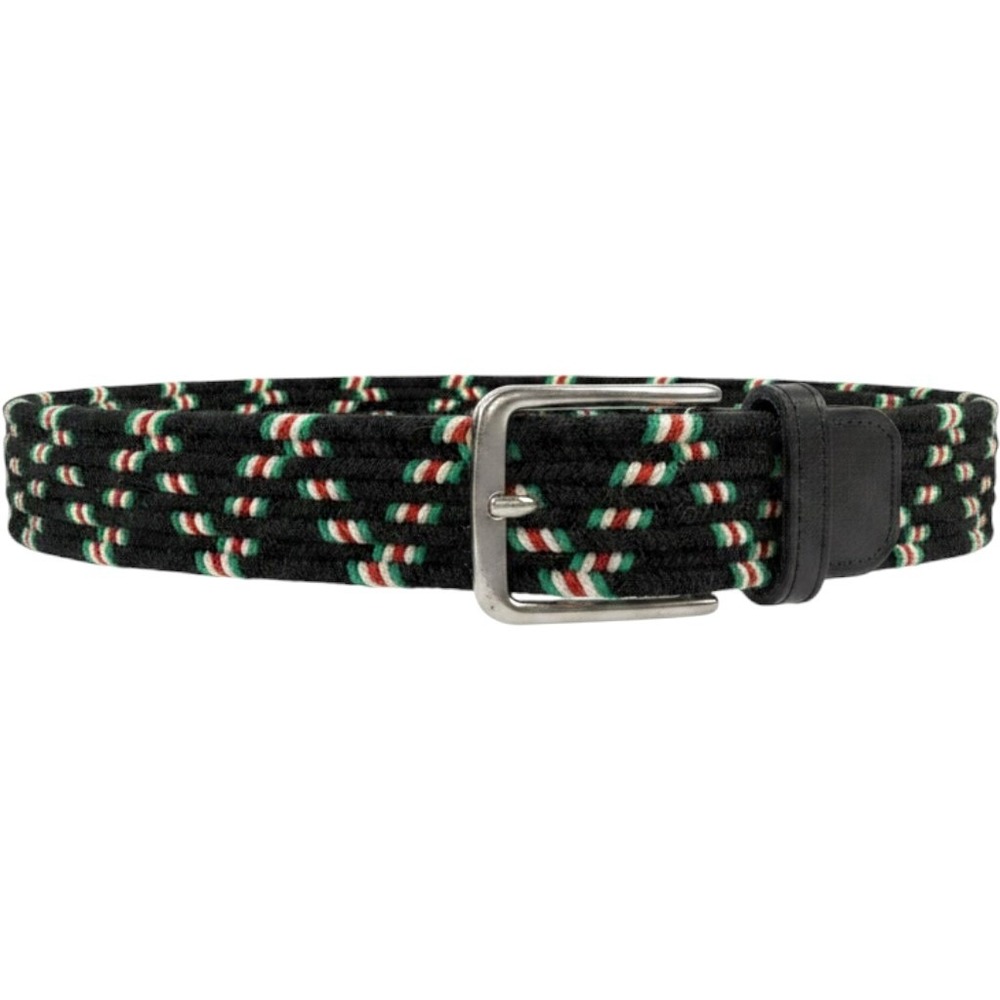 Royal Albartross Mans Woven Belt Size L Black Green Red White Leather Trim Italy